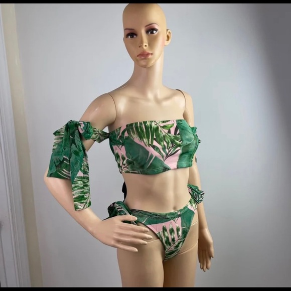 Floral Tropical Print Multicolor Three Piece Cover-up and Swimsuit Set - Picture 13 of 13